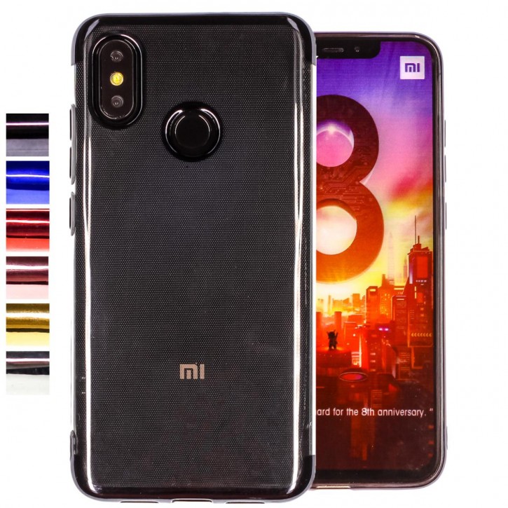 COOVY® Cover für Xiaomi Mi 8 leichtes, ultradünnes TPU Silikon Bumper Case, transparente Hülle, Chrom Rahmen | 