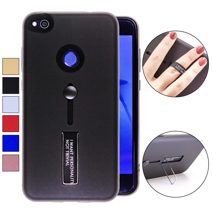 COOVY® Cover für Huawei P8 lite / Honor 8 lite (Model 2017) Bumper Case, Hülle, Doppelschicht aus Plastik + TPU-Silikon mit Halteschlaufe, Standfunktion | 