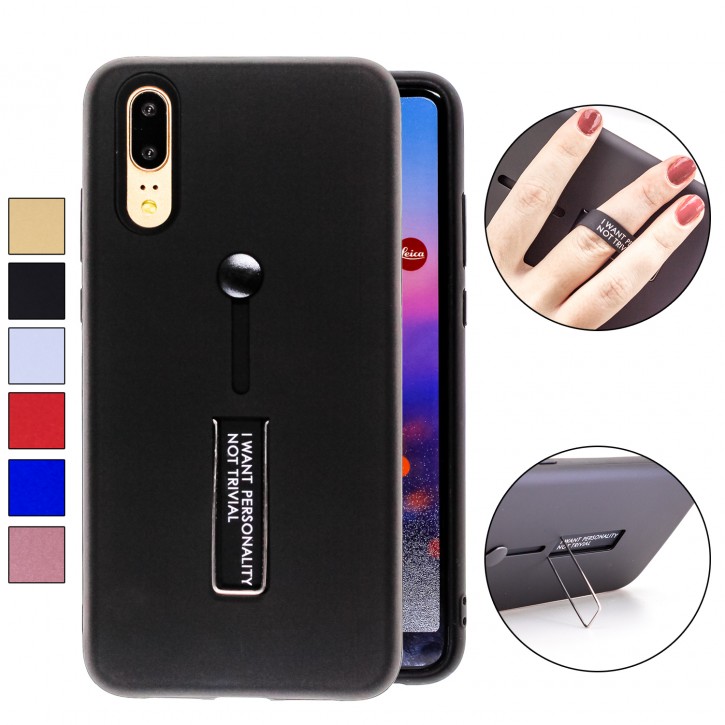COOVY® Cover für Huawei P20 Bumper Case, Hülle, Doppelschicht aus Plastik + TPU-Silikon mit Halteschlaufe, Standfunktion | 