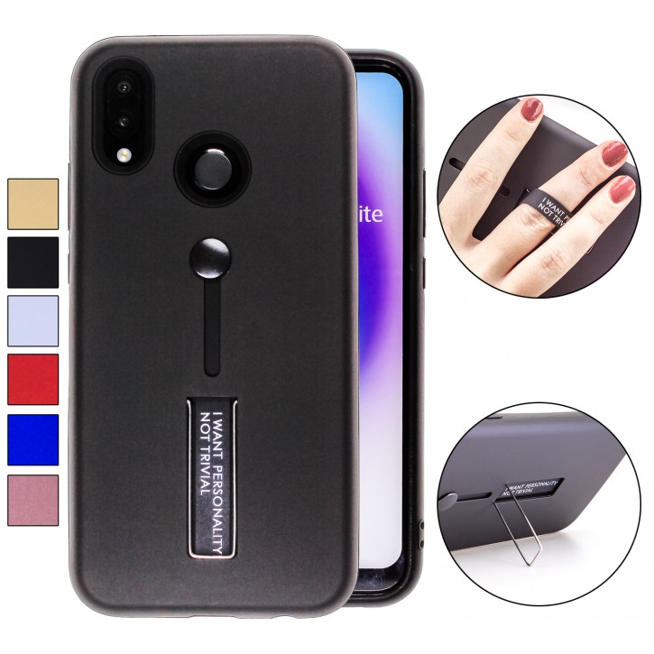 COOVY® Cover für Huawei P20 lite Bumper Case, Hülle, Doppelschicht aus Plastik + TPU-Silikon mit Halteschlaufe, Standfunktion | 