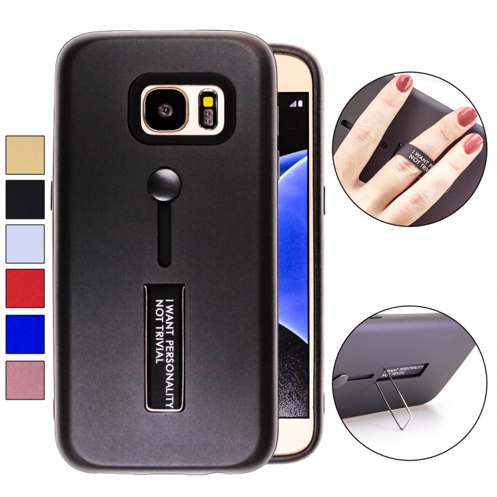 COOVY® Cover für Samsung Galaxy S7 SM-G930F SM-G930 Bumper Case, Hülle, Doppelschicht aus Plastik + TPU-Silikon mit Halteschlaufe, Standfunktion | 