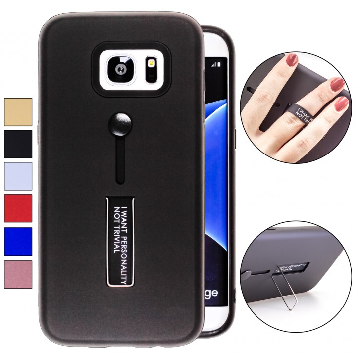 COOVY® Cover für Samsung Galaxy S7 EDGE SM-G935F SM-G935 Bumper Case, Hülle, Doppelschicht aus Plastik + TPU-Silikon mit Halteschlaufe, Standfunktion | 