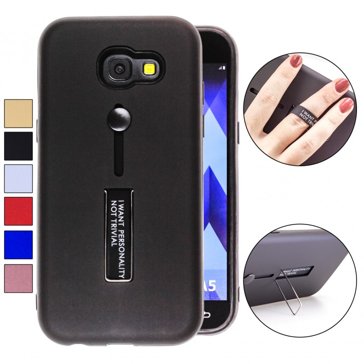 COOVY® Cover für Samsung Galaxy A5 SM-A520 / SM-A520F (Model 2017) Bumper Case, Hülle, Doppelschicht aus Plastik + TPU-Silikon mit Halteschlaufe, Standfunktion | 