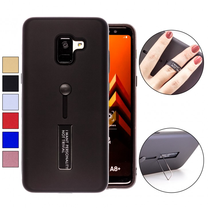 COOVY® Cover für Samsung Galaxy A8 + plus  SM-A730 / SM-A730F/DS (Model 2018) Bumper Case, Hülle, Doppelschicht aus Plastik + TPU-Silikon mit Halteschlaufe, Standfunktion | 
