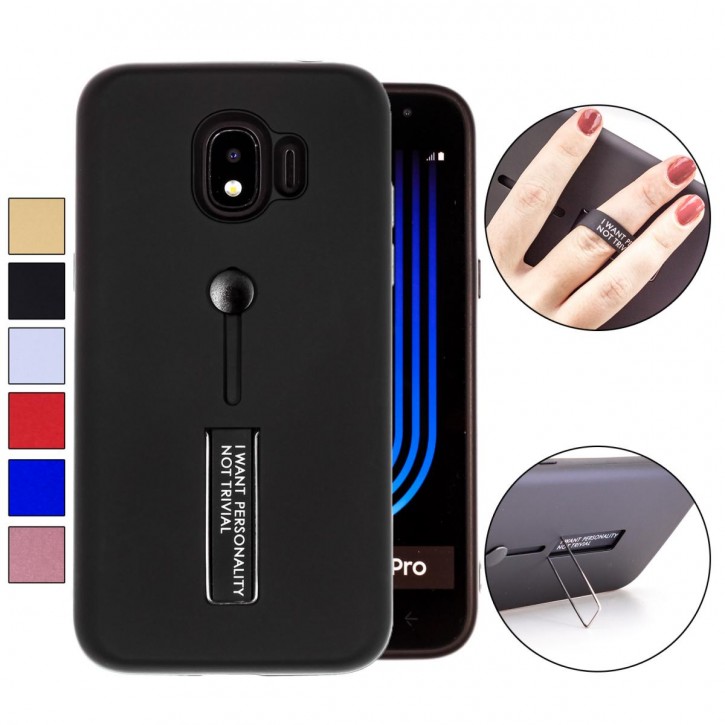 COOVY® Cover für Samsung Galaxy J2 Grand Prime pro SM-J250F/DS (Model 2018) Bumper Case, Hülle, Doppelschicht aus Plastik + TPU-Silikon mit Halteschlaufe, Standfunktion | 