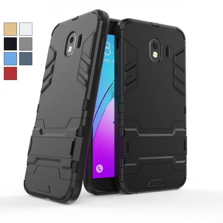 COOVY® Cover für Samsung Galaxy J4 SM-J400F/DS / SM-J400G/DS (Model 2018) Bumper Case, Doppelschicht aus Plastik + TPU-Silikon, extra stark, Anti-Shock Hülle, Standfunktion | 