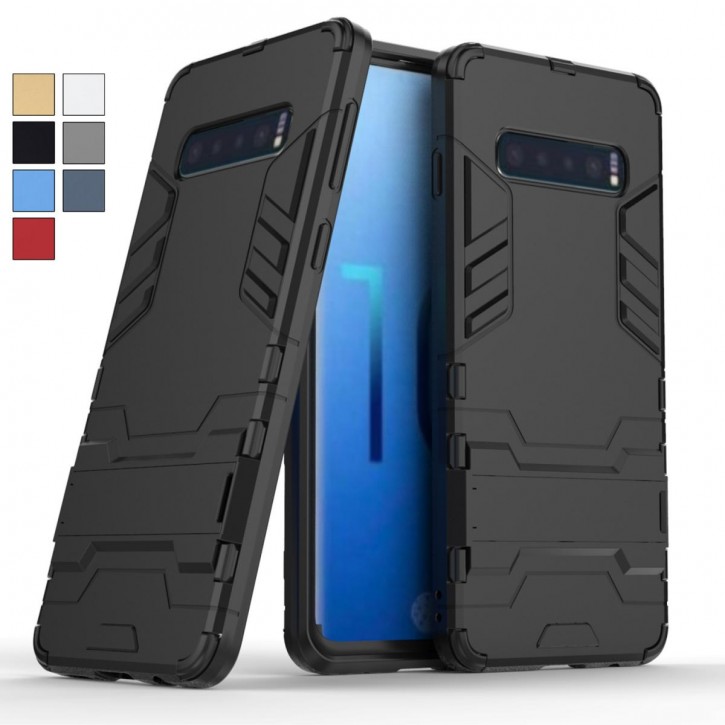 COOVY® Cover für Samsung Galaxy S10 SM-G973F Bumper Case, Doppelschicht aus Plastik + TPU-Silikon, extra stark, Anti-Shock Hülle, Standfunktion | 