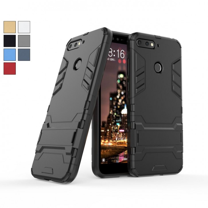 COOVY® Cover für Huawei Y6 (Model 2018) Bumper Case, Doppelschicht aus Plastik + TPU-Silikon, extra stark, Anti-Shock Hülle, Standfunktion | 