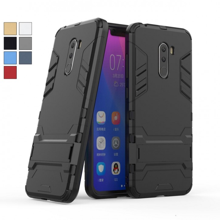 COOVY® Cover für Xiaomi Pocophone F1 Bumper Case, Doppelschicht aus Plastik + TPU-Silikon, extra stark, Anti-Shock Hülle, Standfunktion | 