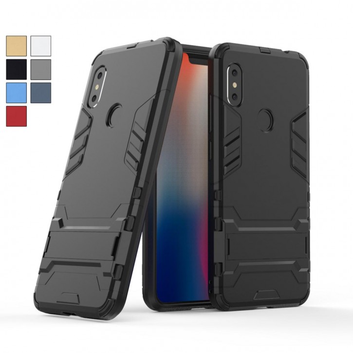COOVY® Cover für Xiaomi Redmi Note 6 / Note 6 pro Bumper Case, Doppelschicht aus Plastik + TPU-Silikon, extra stark, Anti-Shock Hülle, Standfunktion | 