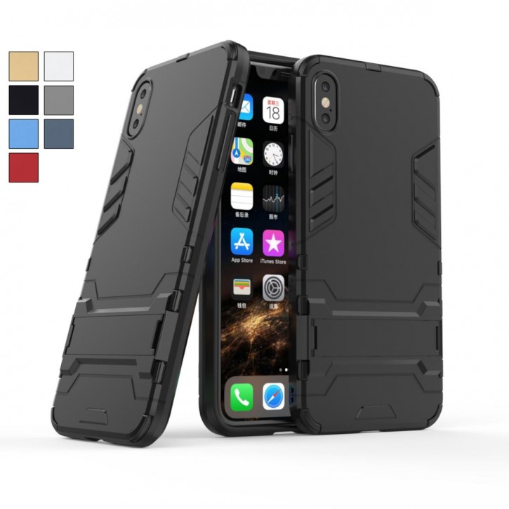 COOVY® Cover für Apple iPhone Xs Max Bumper Case, Doppelschicht aus Plastik + TPU-Silikon, extra stark, Anti-Shock Hülle, Standfunktion | 