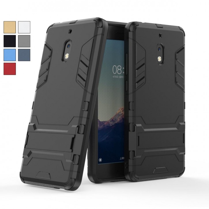 COOVY® Cover für Nokia 2.1 Bumper Case, Doppelschicht aus Plastik + TPU-Silikon, extra stark, Anti-Shock Hülle, Standfunktion | 