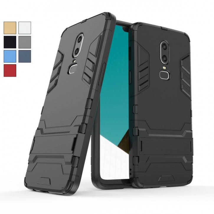 COOVY® Cover für Oneplus 6 Bumper Case, Doppelschicht aus Plastik + TPU-Silikon, extra stark, Anti-Shock Hülle, Standfunktion | 
