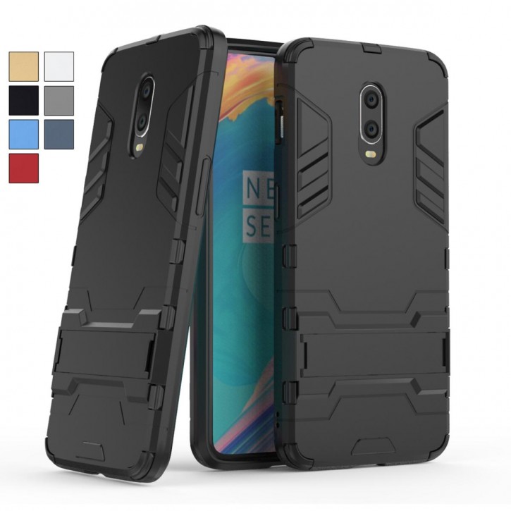 COOVY® Cover für Oneplus 7 / 6T Bumper Case, Doppelschicht aus Plastik + TPU-Silikon, extra stark, Anti-Shock Hülle, Standfunktion | 