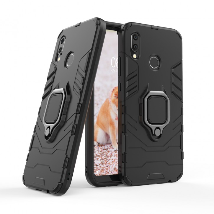 COOVY® Cover für Huawei P20 lite Bumper Case, Plastik + TPU-Silikon, extra stark, Anti-Shock, Stand Funktion + Magnethalter kompatibel | 