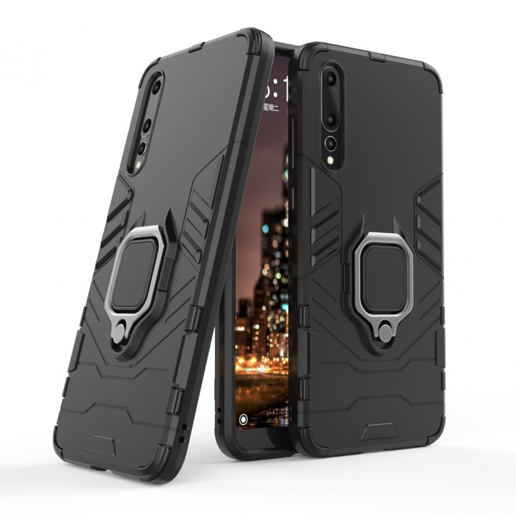 COOVY® Cover für Huawei P20 pro Bumper Case, Plastik + TPU-Silikon, extra stark, Anti-Shock, Stand Funktion + Magnethalter kompatibel | 