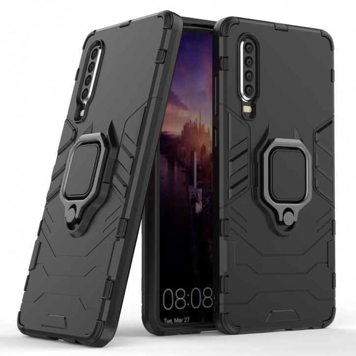 COOVY® Cover für Huawei P30 Bumper Case, Plastik + TPU-Silikon, extra stark, Anti-Shock, Stand Funktion + Magnethalter kompatibel | 