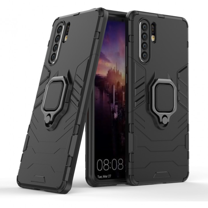 COOVY® Cover für Huawei P30 pro Bumper Case, Plastik + TPU-Silikon, extra stark, Anti-Shock, Stand Funktion + Magnethalter kompatibel | 
