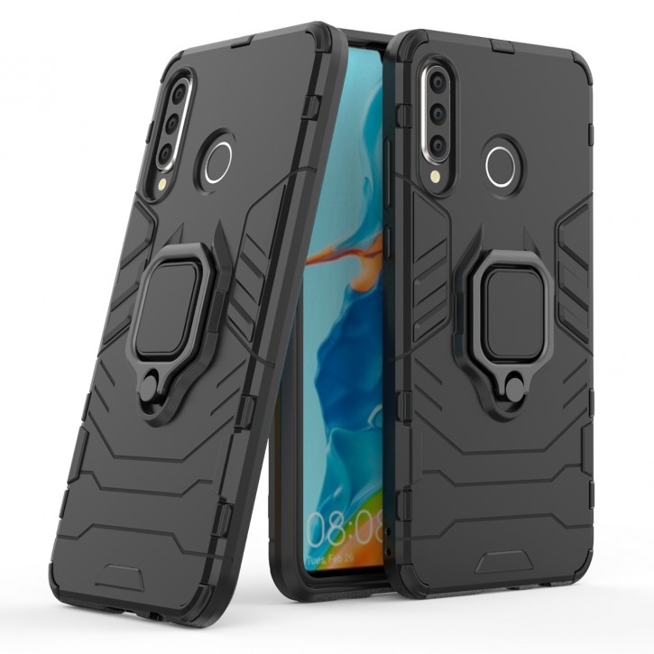 COOVY® Cover für Huawei P30 lite/  NOVA 4E Bumper Case, Plastik + TPU-Silikon, extra stark, Anti-Shock, Stand Funktion + Magnethalter kompatibel | 