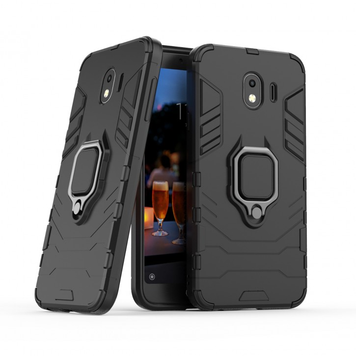 COOVY® Cover für Samsung Galaxy J4 SM-J400F/DS / SM-J400G/DS (Model 2018) Bumper Case, Plastik + TPU-Silikon, extra stark, Anti-Shock, Stand Funktion + Magnethalter kompatibel | 