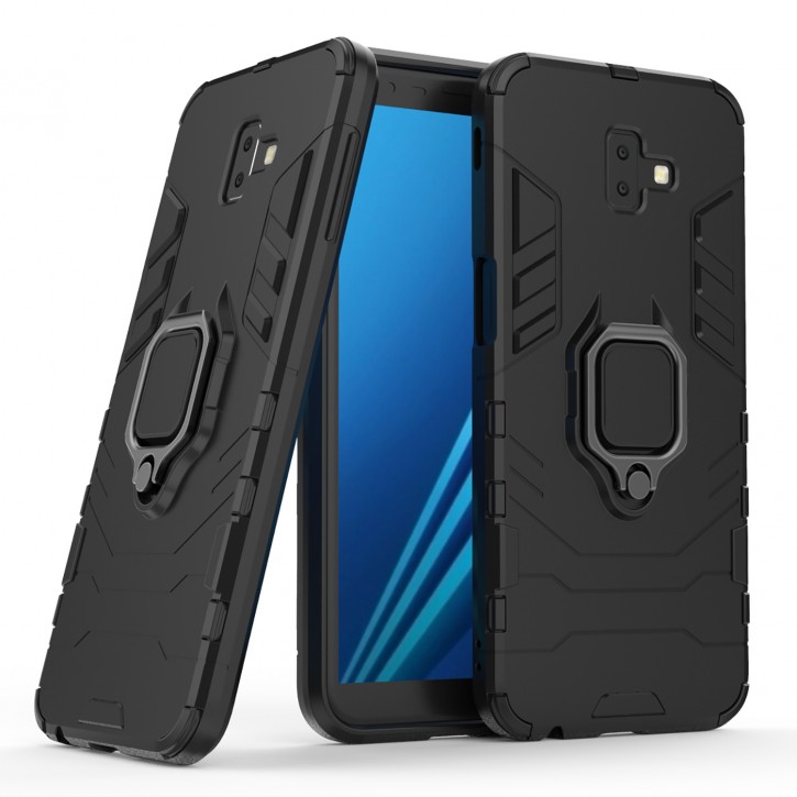 COOVY® Cover für Samsung Galaxy J6 + plus SM-J610FN / SM-J610G/DS (Model 2018) Bumper Case, Plastik + TPU-Silikon, extra stark, Anti-Shock, Stand Funktion + Magnethalter kompatibel | 