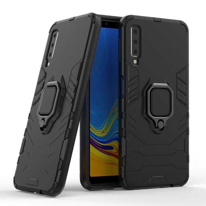 COOVY® Cover für Samsung Galaxy A7 SM-A750 / SM-A750FN/DS (Model 2018) Bumper Case, Plastik + TPU-Silikon, extra stark, Anti-Shock, Stand Funktion + Magnethalter kompatibel | 