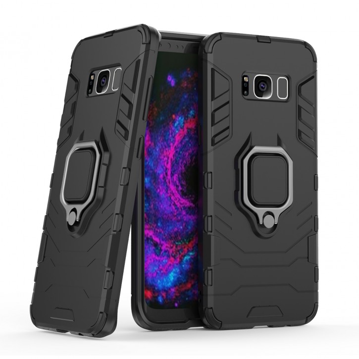 COOVY® Cover für Samsung Galaxy S8 SM-G950F / SM-G950FD Bumper Case, Plastik + TPU-Silikon, extra stark, Anti-Shock, Stand Funktion + Magnethalter kompatibel | 
