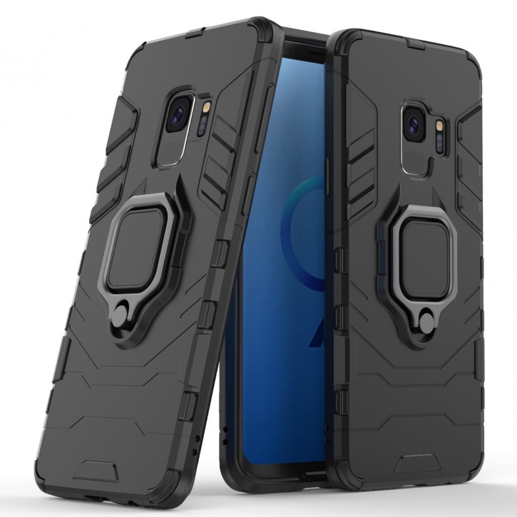 COOVY® Cover für Samsung Galaxy S9 SM-G960F / SM-G960F/DS Bumper Case, Plastik + TPU-Silikon, extra stark, Anti-Shock, Stand Funktion + Magnethalter kompatibel | 