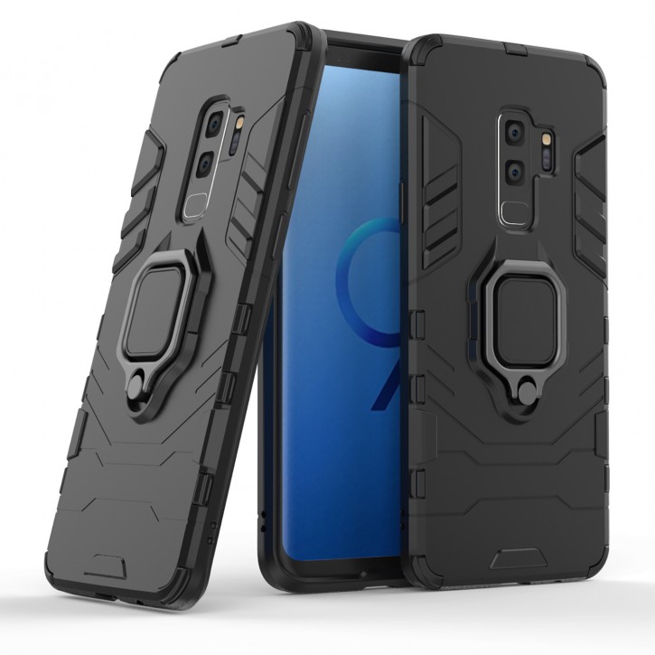 COOVY® Cover für Samsung Galaxy S9 + plus SM-G965F / SM-G965F/DS Bumper Case, Plastik + TPU-Silikon, extra stark, Anti-Shock, Stand Funktion + Magnethalter kompatibel | 