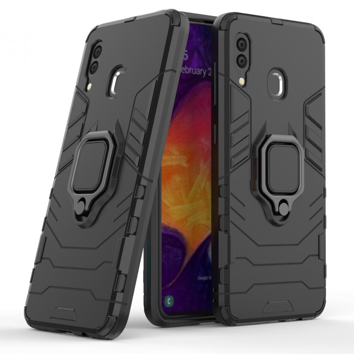 COOVY® Cover für Samsung Galaxy A20 SM-A205F/DS / A30 SM-A305F/DS Bumper Case, Plastik + TPU-Silikon, extra stark, Anti-Shock, Stand Funktion + Magnethalter kompatibel | 