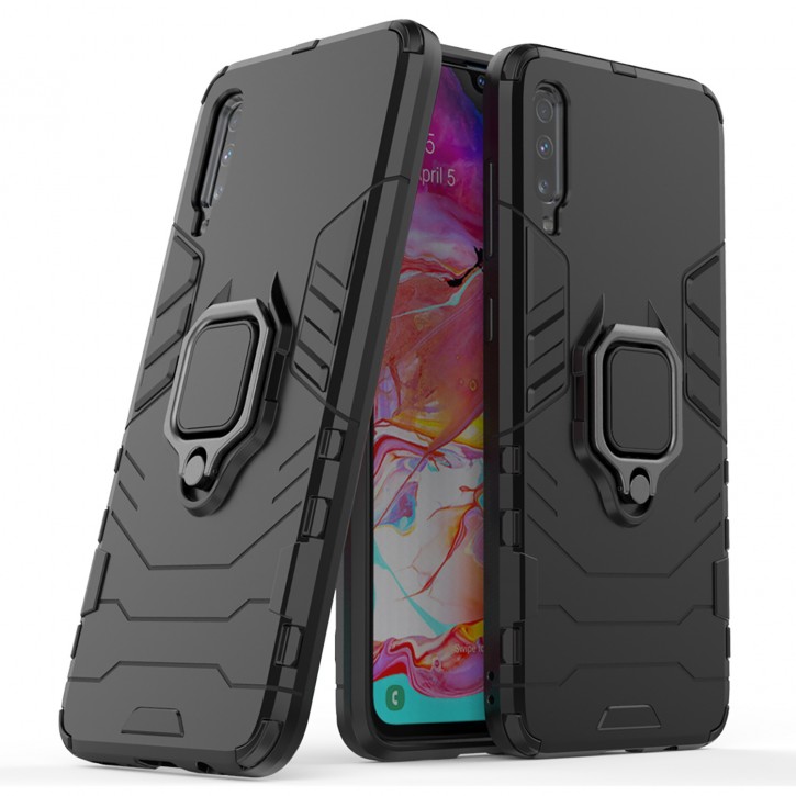 COOVY® Cover für Samsung Galaxy A70 SM-A705F/DS / SM-A705FN/DS Bumper Case, Plastik + TPU-Silikon, extra stark, Anti-Shock, Stand Funktion + Magnethalter kompatibel | 
