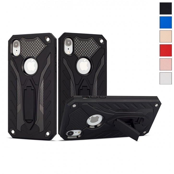 COOVY® Cover für Apple iPhone Xr Bumper Case, Hülle Doppelschicht aus Plastik + TPU-Silikon, extra stark, Anti-Shock, Standfunktion | 