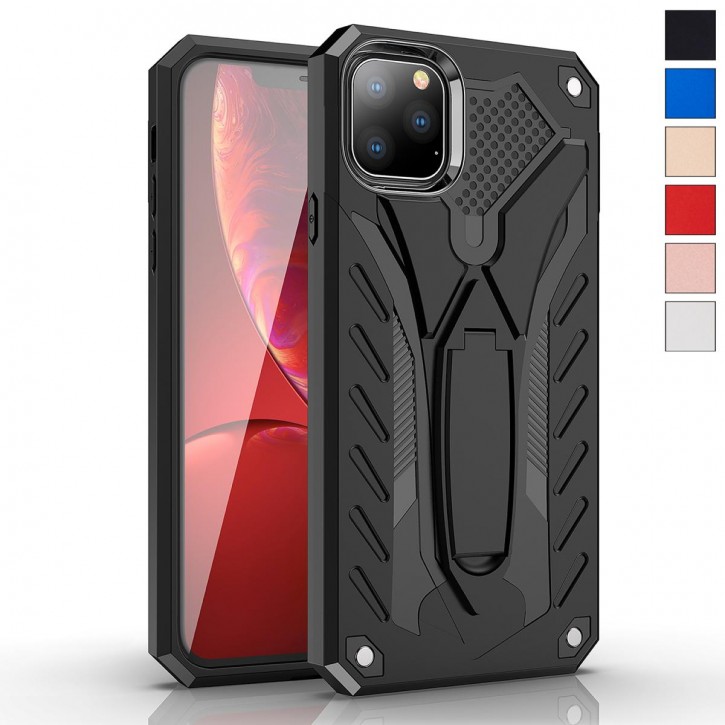 COOVY® Cover für Apple iPhone 11 pro Max Bumper Case, Hülle Doppelschicht aus Plastik + TPU-Silikon, extra stark, Anti-Shock, Standfunktion | 