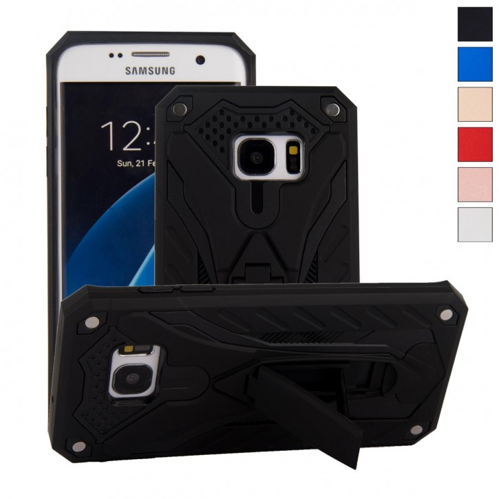 COOVY® Cover für Samsung Galaxy S7 EDGE SM-G935F SM-G935 Bumper Case, Hülle Doppelschicht aus Plastik + TPU-Silikon, extra stark, Anti-Shock, Standfunktion | 