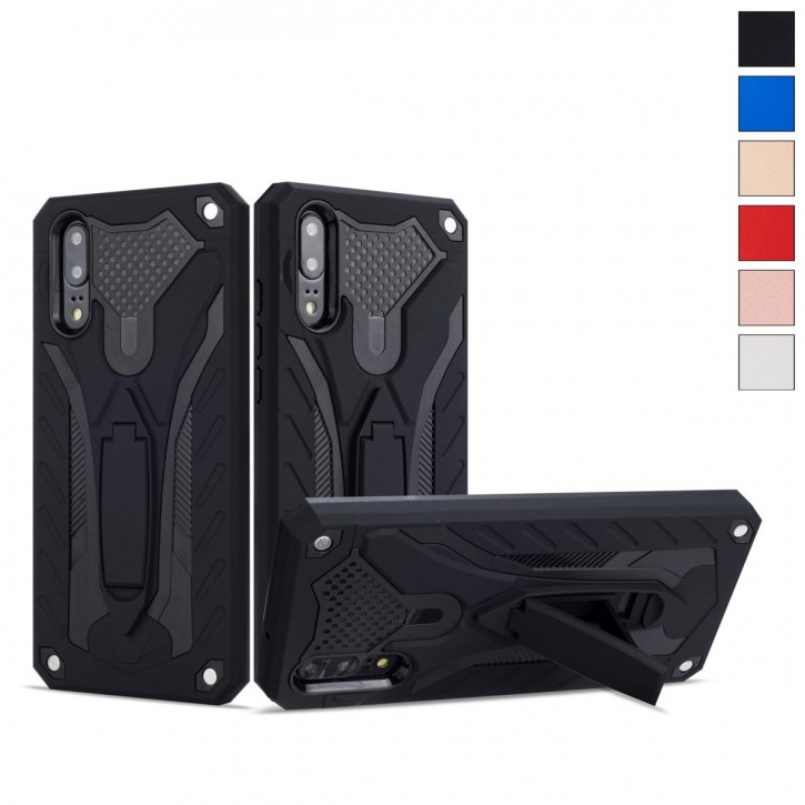 COOVY® Cover für Huawei P20 Bumper Case, Hülle Doppelschicht aus Plastik + TPU-Silikon, extra stark, Anti-Shock, Standfunktion | 