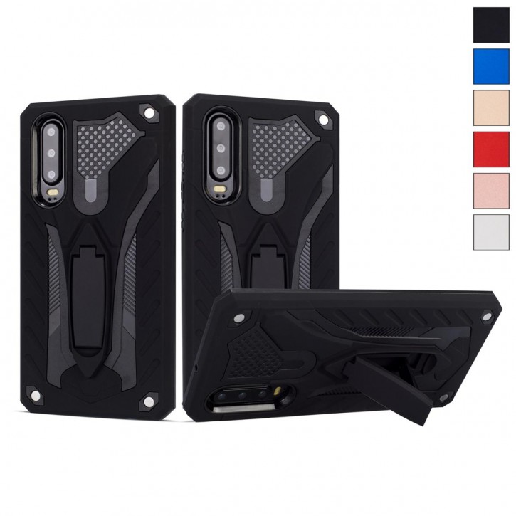 COOVY® Cover für Huawei P30 Bumper Case, Hülle Doppelschicht aus Plastik + TPU-Silikon, extra stark, Anti-Shock, Standfunktion | 