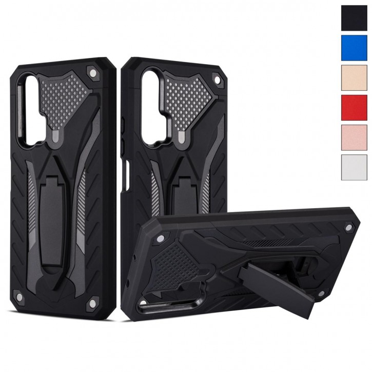 COOVY® Cover für Huawei Honor 20 pro Bumper Case, Hülle Doppelschicht aus Plastik + TPU-Silikon, extra stark, Anti-Shock, Standfunktion | 