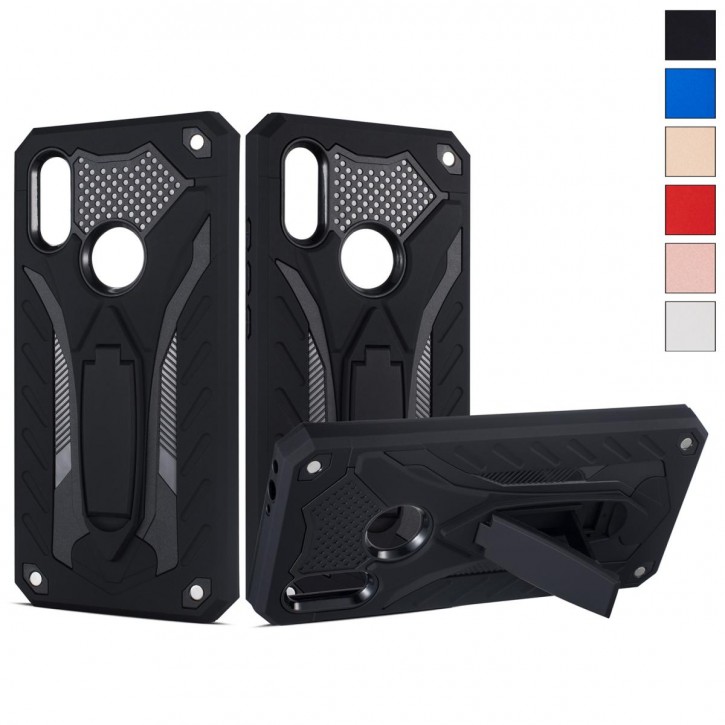COOVY® Cover für Xiaomi Redmi 7 / Y3 Bumper Case, Hülle Doppelschicht aus Plastik + TPU-Silikon, extra stark, Anti-Shock, Standfunktion | 