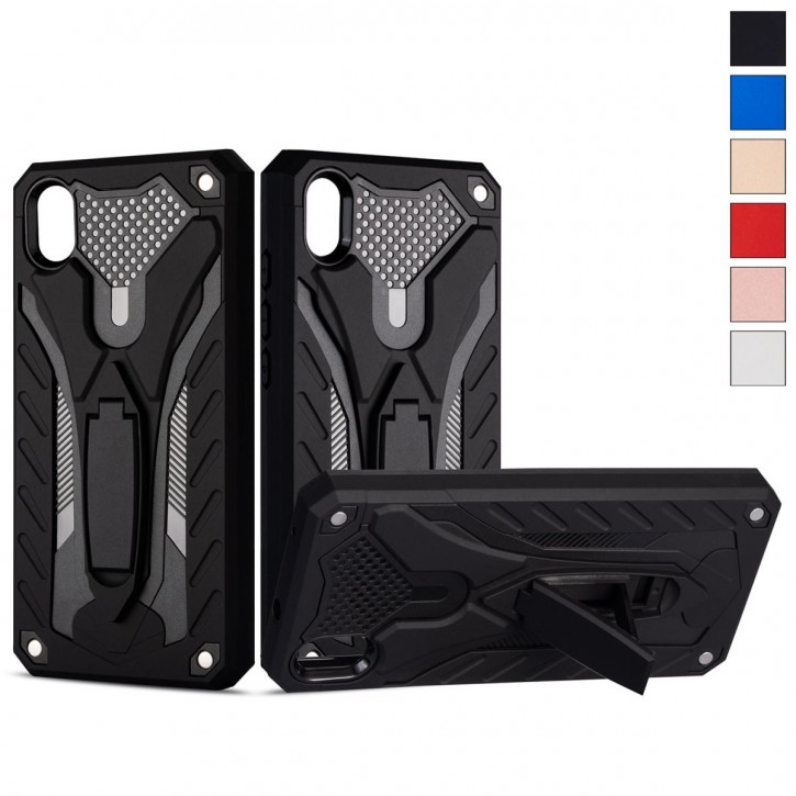 COOVY® Cover für Xiaomi Redmi 7a Bumper Case, Hülle Doppelschicht aus Plastik + TPU-Silikon, extra stark, Anti-Shock, Standfunktion | 