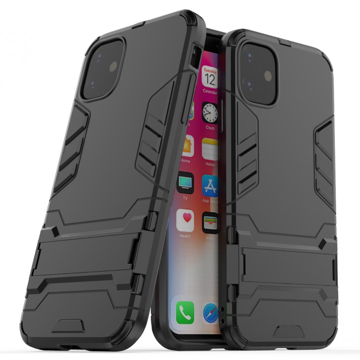 COOVY® Cover für Apple iPhone 11 Bumper Case, Doppelschicht aus Plastik + TPU-Silikon, extra stark, Anti-Shock Hülle, Standfunktion | 