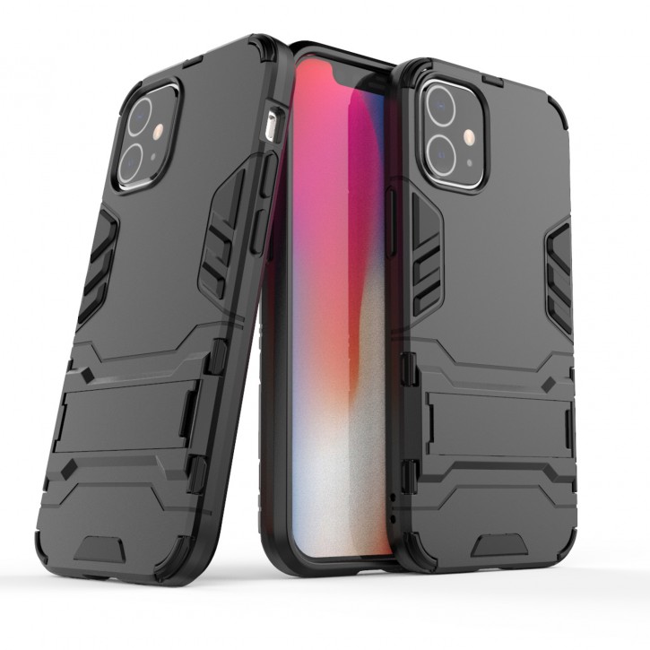 COOVY® Cover für Apple iPhone 12 mini 5.4 Bumper Case, Doppelschicht aus Plastik + TPU-Silikon, extra stark, Anti-Shock Hülle, Standfunktion | 