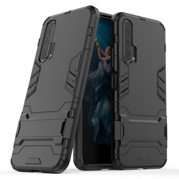 COOVY® Cover für Huawei Honor 20 pro Bumper Case, Doppelschicht aus Plastik + TPU-Silikon, extra stark, Anti-Shock Hülle, Standfunktion | 