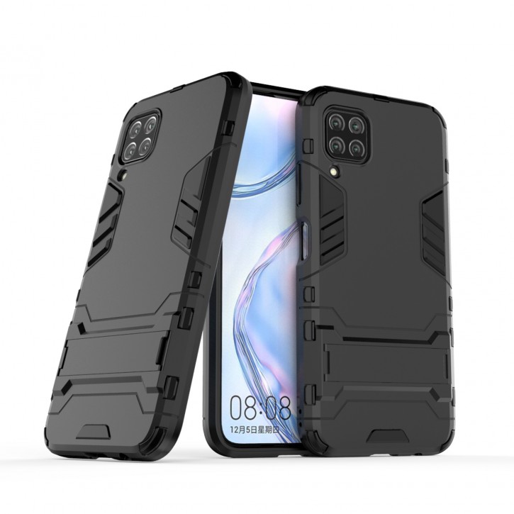 COOVY® Cover für Huawei P40 Lite / nova 6 SE / nova 7i Bumper Case, Doppelschicht aus Plastik + TPU-Silikon, extra stark, Anti-Shock Hülle, Standfunktion | 
