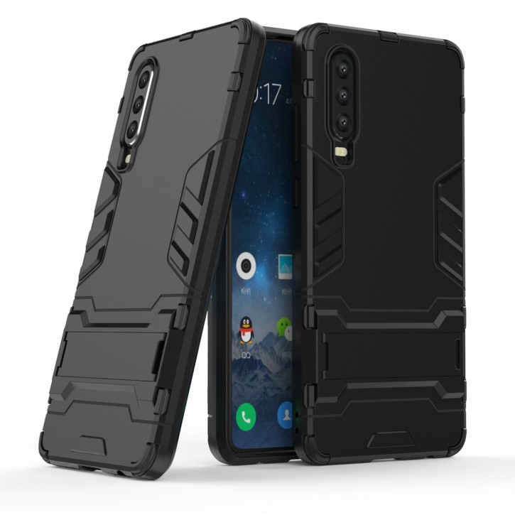 COOVY® Cover für Huawei P30 Bumper Case, Doppelschicht aus Plastik + TPU-Silikon, extra stark, Anti-Shock Hülle, Standfunktion | 