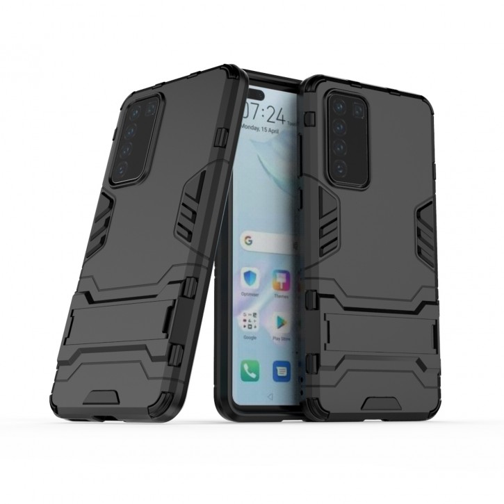 COOVY® Cover für Huawei P40 Bumper Case, Doppelschicht aus Plastik + TPU-Silikon, extra stark, Anti-Shock Hülle, Standfunktion | 