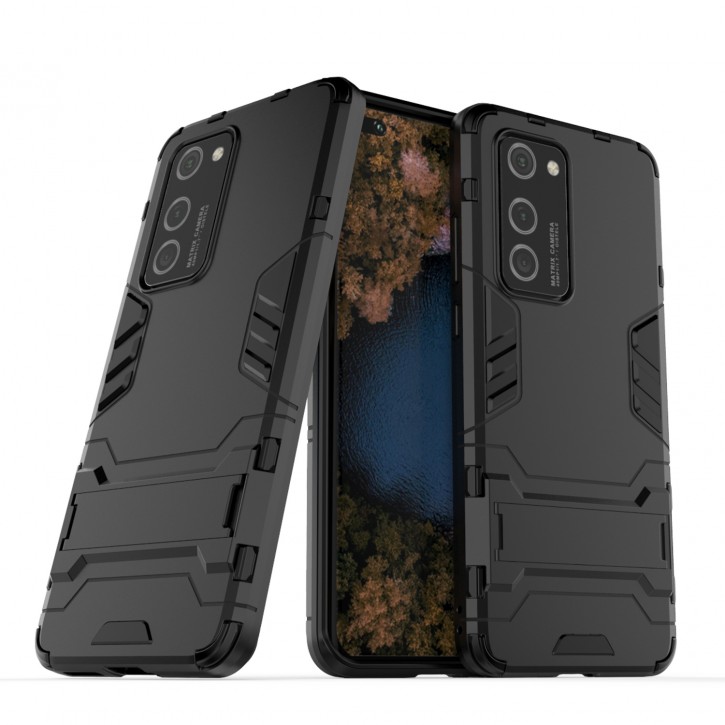 COOVY® Cover für Huawei P40 Pro Bumper Case, Doppelschicht aus Plastik + TPU-Silikon, extra stark, Anti-Shock Hülle, Standfunktion | 
