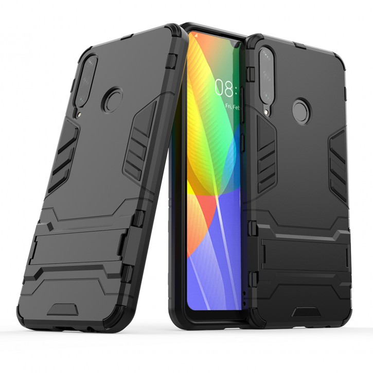 COOVY® Cover für Huawei Y6p Bumper Case, Doppelschicht aus Plastik + TPU-Silikon, extra stark, Anti-Shock Hülle, Standfunktion | 