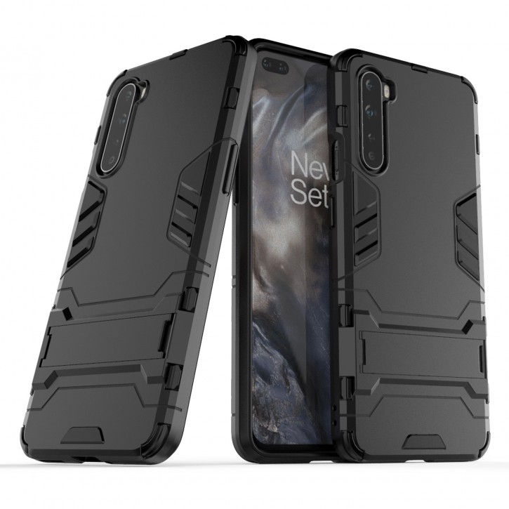 COOVY® Cover für Oneplus Nord Bumper Case, Doppelschicht aus Plastik + TPU-Silikon, extra stark, Anti-Shock Hülle, Standfunktion | 