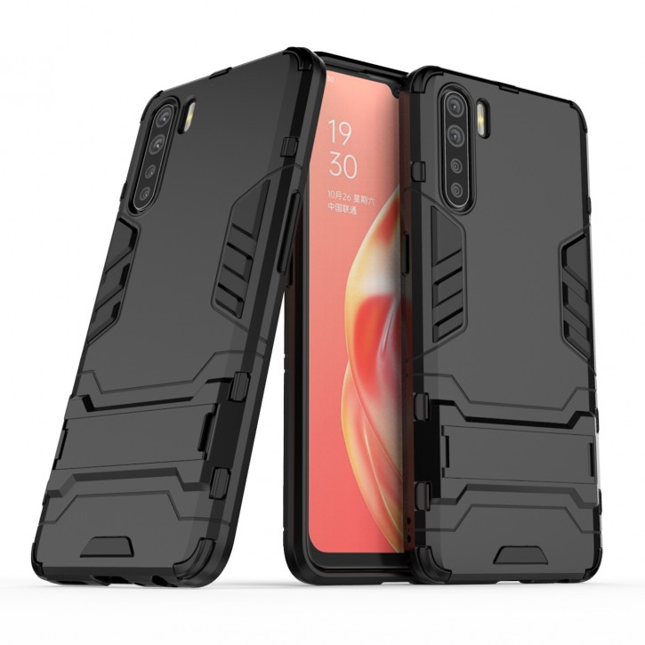 COOVY® Cover für Oppo A91 / F15 Bumper Case, Doppelschicht aus Plastik + TPU-Silikon, extra stark, Anti-Shock Hülle, Standfunktion | 