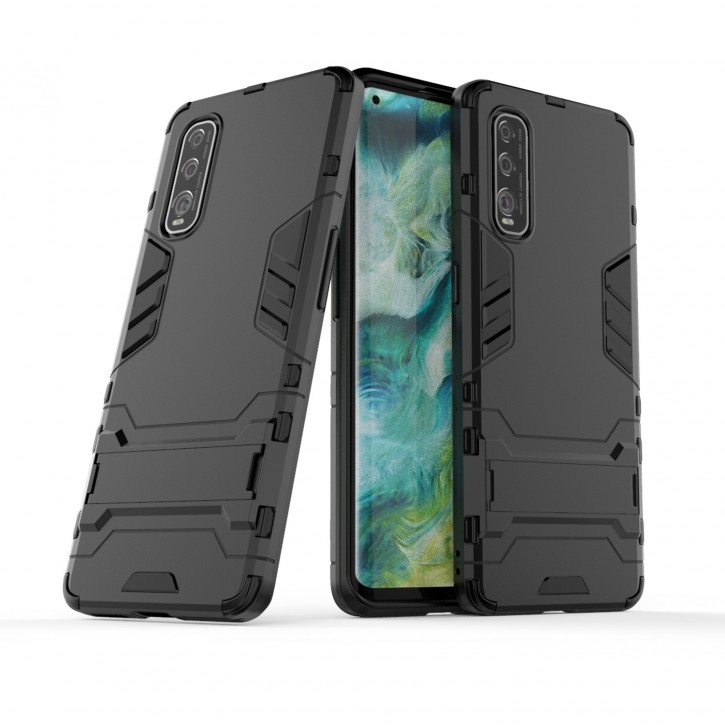 COOVY® Cover für Oppo Find X2 Bumper Case, Doppelschicht aus Plastik + TPU-Silikon, extra stark, Anti-Shock Hülle, Standfunktion | 
